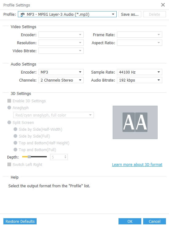 Set output settings