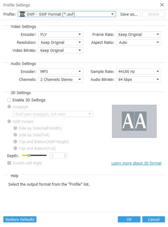 Set output settings