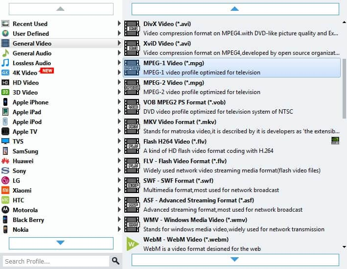 Indstil output format