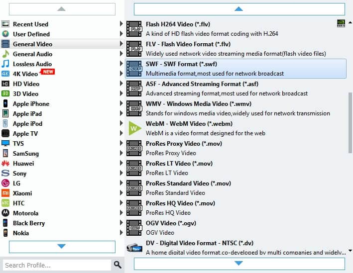 Angi utdataformat