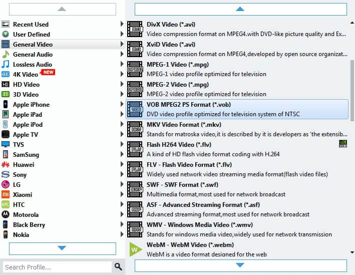 Indstil output format