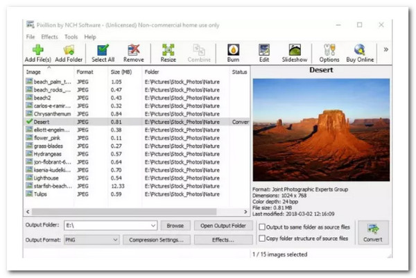 Pixilion Image Converter Software JPG para PNG