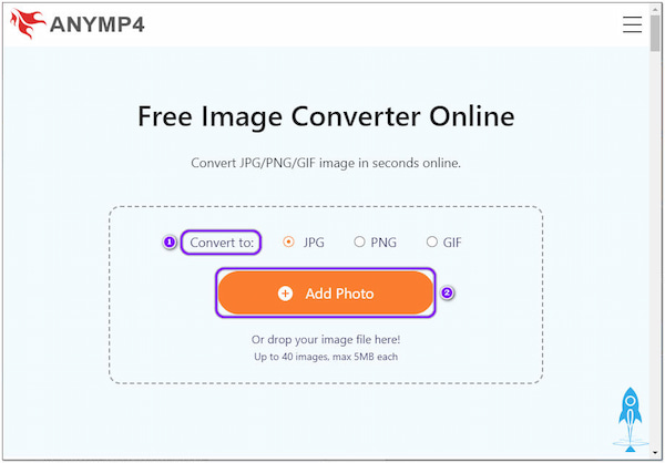 AnyMP4 Online Converter PNG para JPG Adicionar