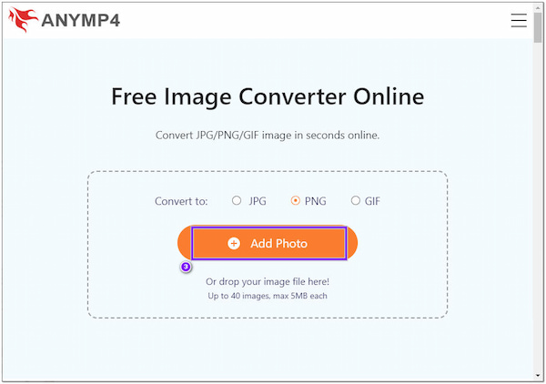 AnyMP4 Online Converter WEBP Přidat fotografii