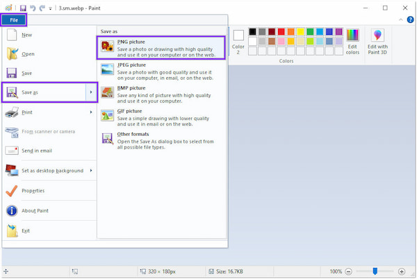 Windows Paint-programma Opslaan