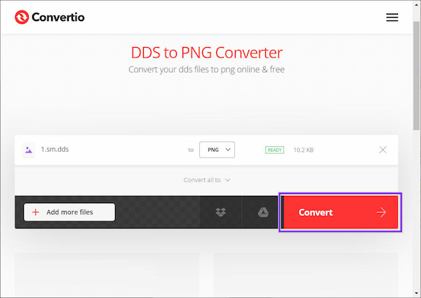 Convertio DDS to PNG Converter Muunna