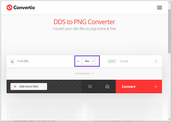 Convertio DDS naar PNG Converter-formaat