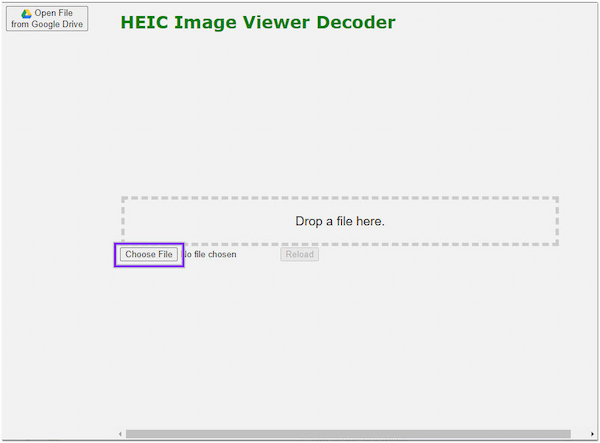 Decodificador do visualizador de imagens HEIC Escolha o arquivo