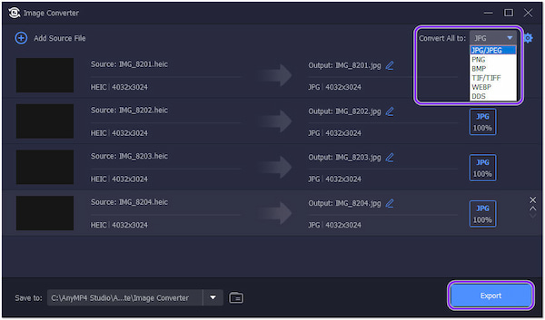 AnyMP4 Image Converter Exportálás