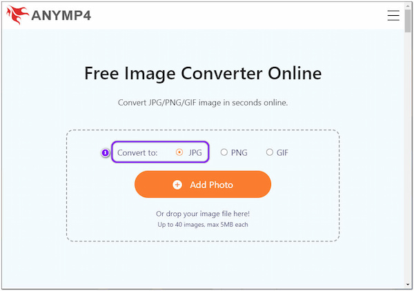 AnyMP4 Online Image Converter -muunnosvaihtoehto