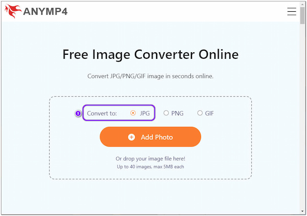 Opção de conversão do AnyMP4 Online Image Converter