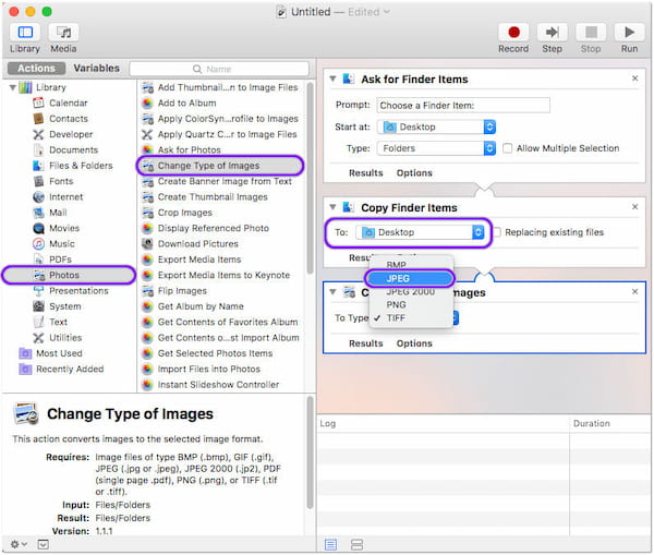 Apple Automator w formacie JPEG