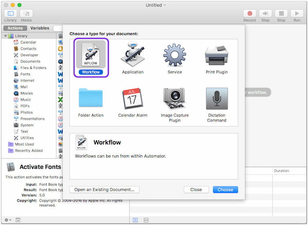 Fluxo de trabalho do Apple Automator