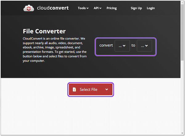 Cloud Convert Selecteer bestand