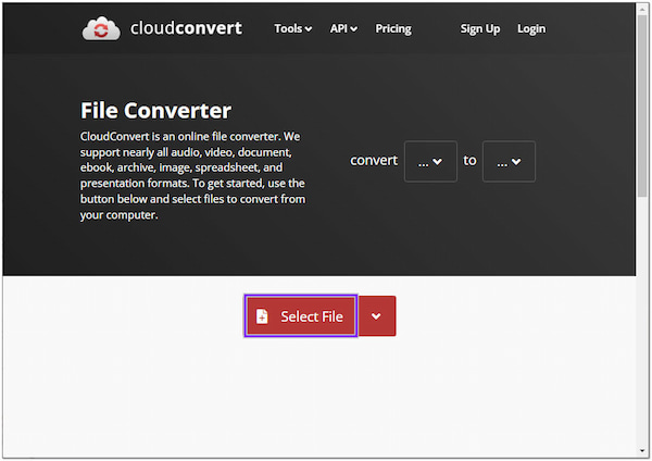 Conversor de arquivo CloudConvert Selecionar arquivo