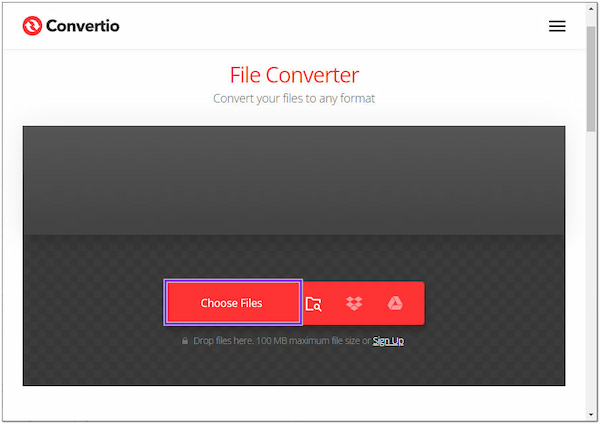 Convertio File Converter Vælg Filer