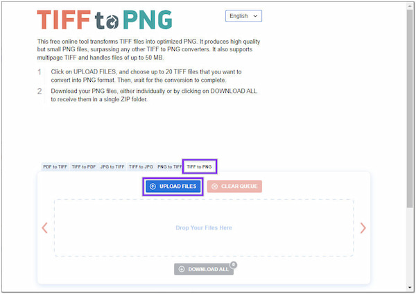 TIFF til PNG Converter Upload filer