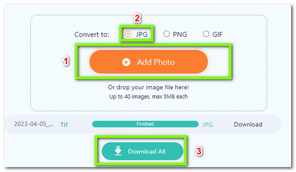 AnyMP4 Online Image Converter TIFF to JPG lépések útmutatója