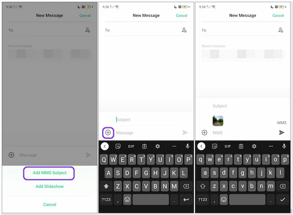 Android Aggiungi GIF a MMS di testo