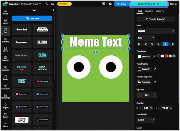 Online přidat text do meme GIF export