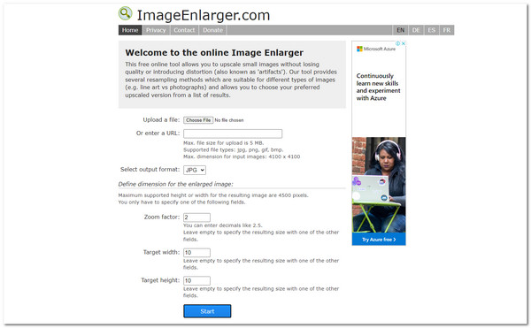 Image Enlarger Pääliittymä