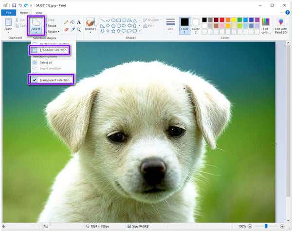 Cambia lo sfondo di un'immagine Paint Select