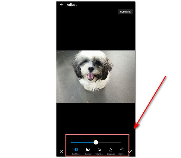 Barra deslizante de ajuste de imagem do Android Enhance