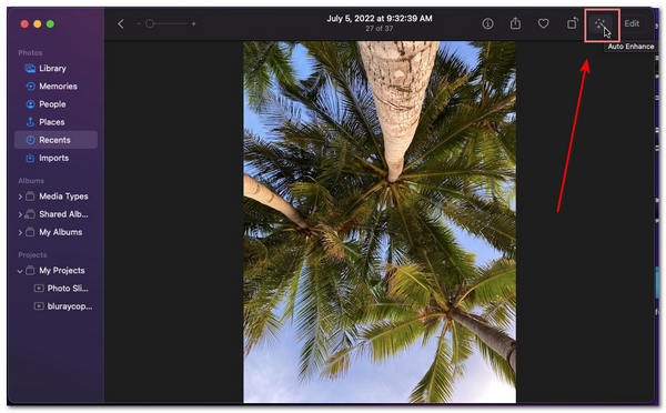 Valokuvat-sovellus Mac Paranna kuvan automaattista parannusta