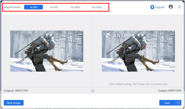 AnyMP4 Image Upscaler -vaihtoehdot