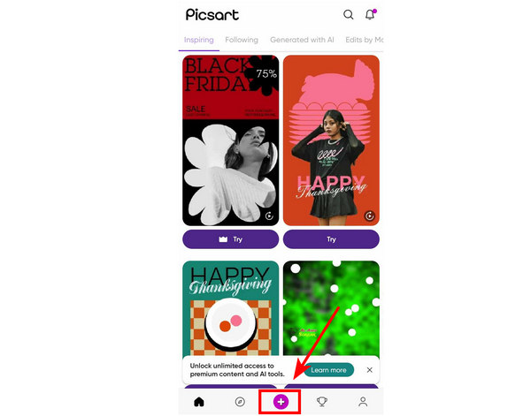 Picsart Plus menü