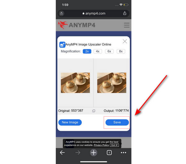 AnyMP4 Změnit rozlišení fotografie iPhone Klikněte na Uložit