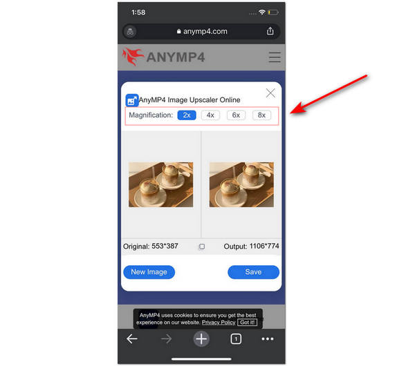 AnyMP4 Az iPhone fényképfelbontásának módosítása Válassza a Nagyítás lehetőséget