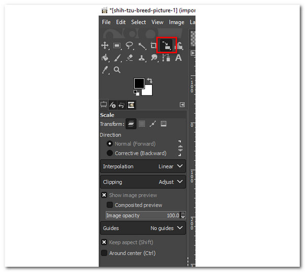 Gimp Suurenna kuvaa Valitse Scale Tool