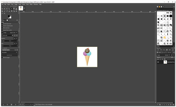 Interface principal de resolução de imagem do GIMP