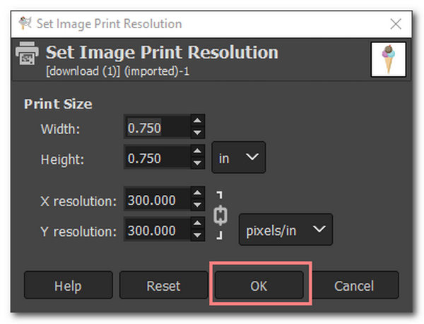 GIMP Aumentar a resolução da imagem Selecione OK