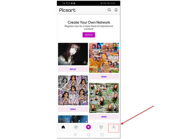 PicsArt Aumentar la resolución de la imagen Seleccionar perfil