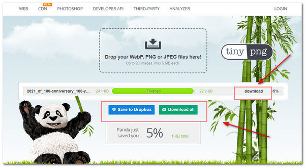 TinyPNG Lagere beeldkwaliteit downloaden