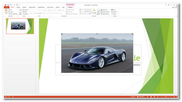 Interfaccia di ridimensionamento dell'immagine di PowerPoint