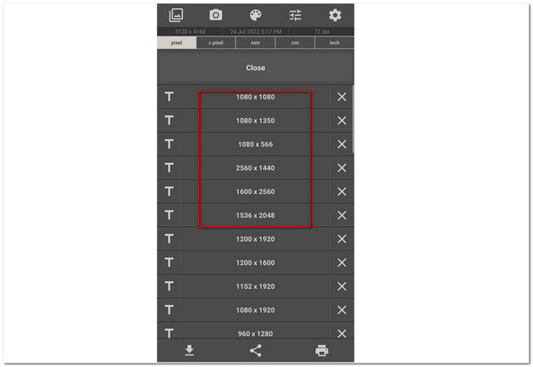 Tamanho da imagem Redimensionar Resolução do conjunto de imagens