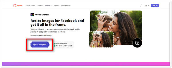 Adobe Express Upload billede Ændr størrelse på foto til Facebook