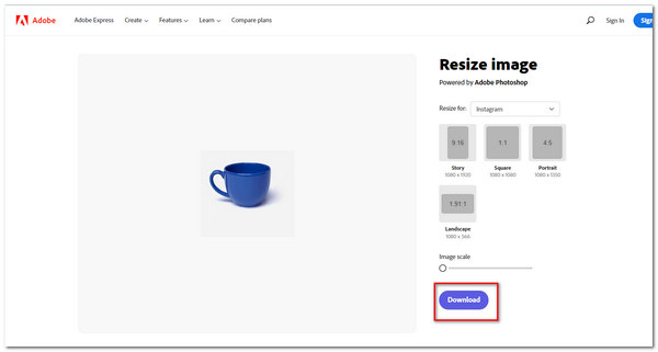 Adobe Express 調整大小圖像下載