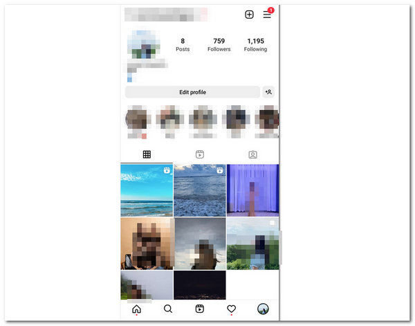 Interface de imagem de redimensionamento do Instagram