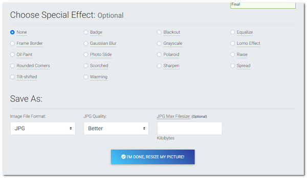 PicResize Resize Image Choose Special Effect