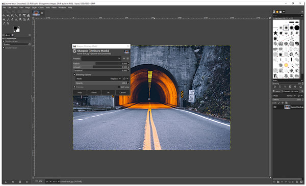 Interface de imagem de nitidez do GIMP