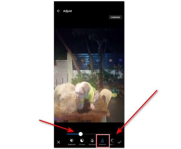 Skjutreglage för Android Unoskärpa Bildjustering Skärpa