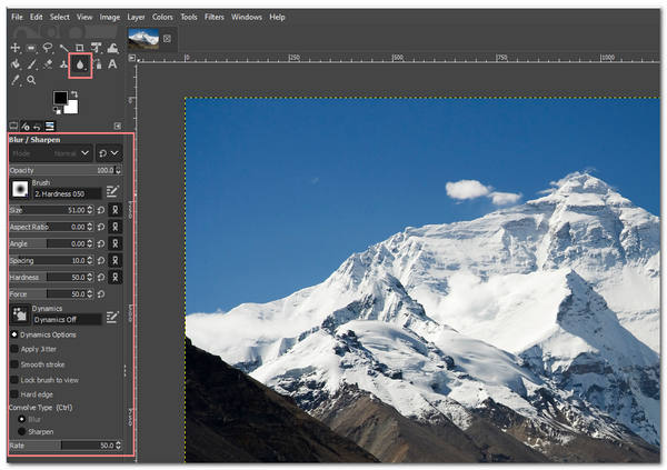 GIMP Unblur Image Selezionare Strumento sfocatura nitidezza