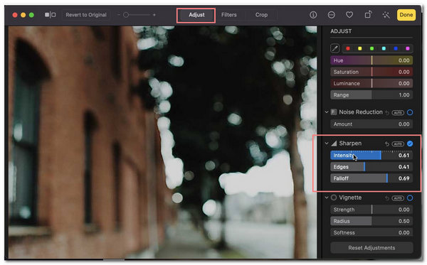 Mac Unblur Image Selecione Ajustar Selecione Nitidez