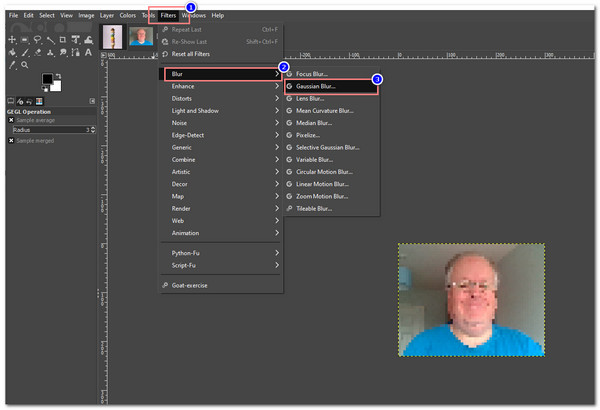 GIMP Unpixelate Image Valitse Gaussin Blur