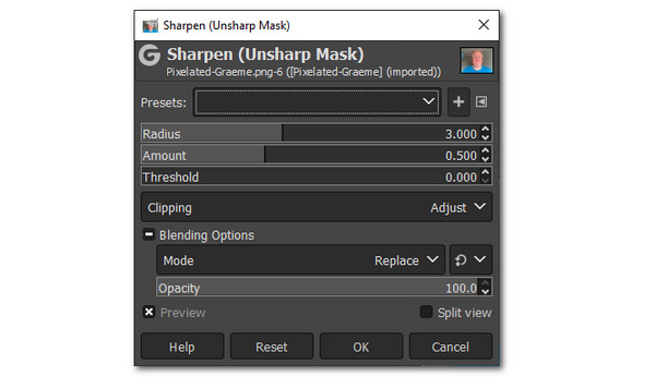 GIMP Unpixelate Image Unsharp Mask