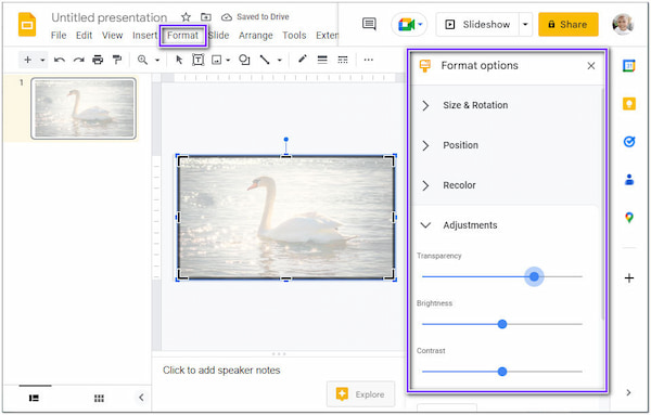 Tornar o plano de fundo transparente no formato Google Slides